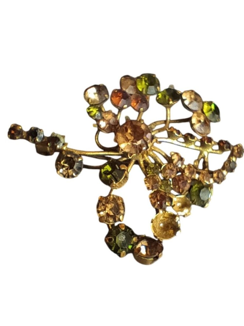 Vintage Austrian Rhinestone Brooch Floral Design Gold Tone Jewelry 2"